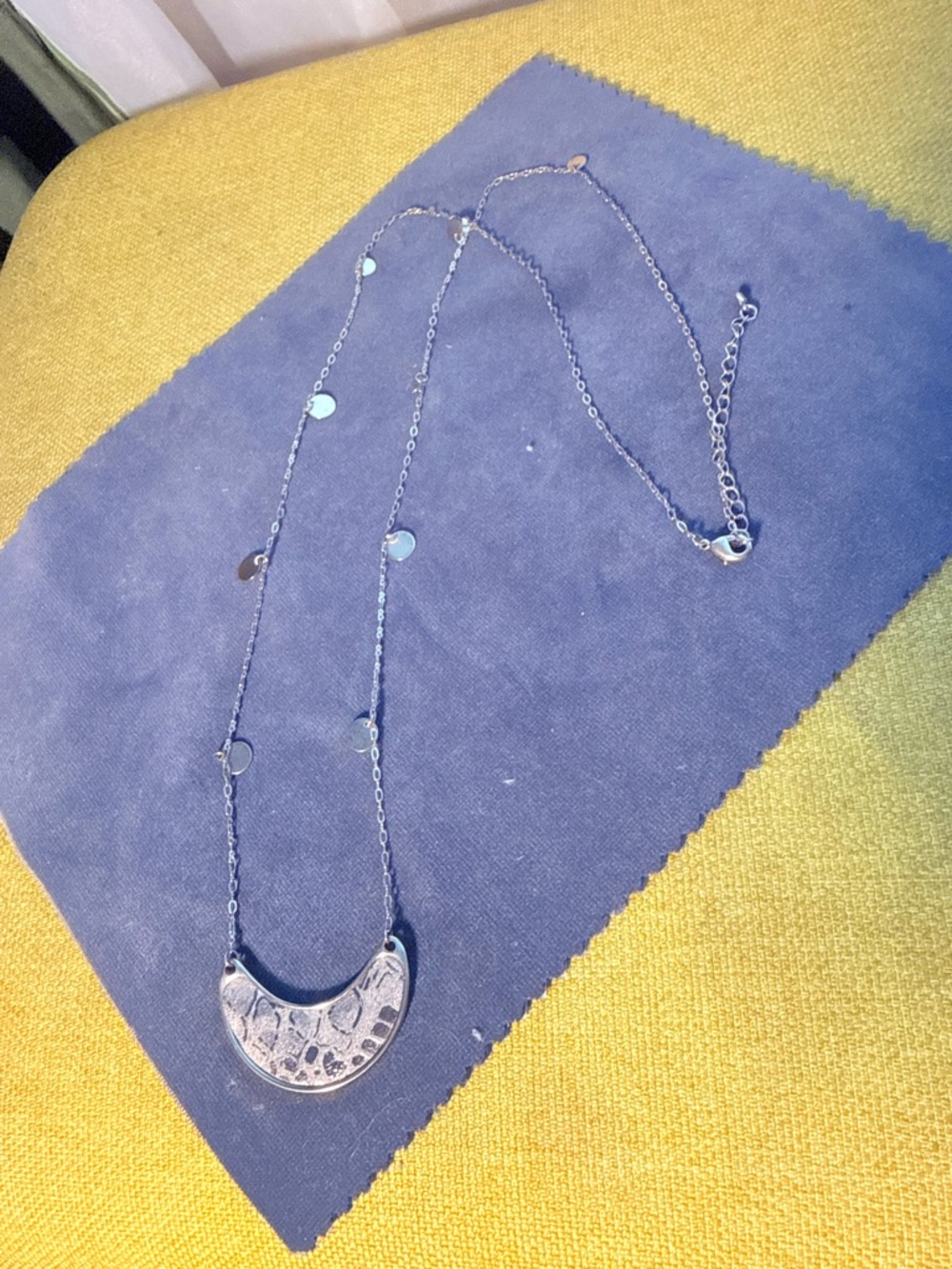 Long Silvertone Crescent Pendant Necklace - Women Jewelry